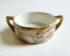 Antique Royal Satsuma Nippon Hand Painted Miniature Trinket Dish Double Handles picture
