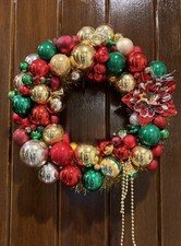 12” Kitschy Retro Inspired Vintage Holiday Ornament Wreath  picture
