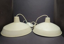 1980s Pair of Industrial Dome Pendant Light Fixtures - White picture