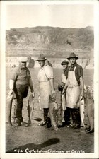 Celilo Falls Men & Fishing Catch Salmon c1940s Real Photo Postcard bhn picture