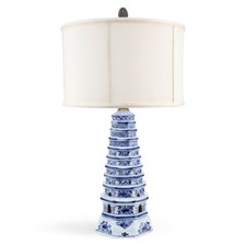 CHINOISERIE ORIENTAL PORCELAIN TALL PAGODA LAMP-30''H picture