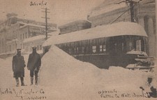 Gloversville NY 1914 Blizzard Snow Trolley Streetcar Postcard Fulton Co Bank picture