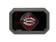 Vintage Railway Express Agency Railroad Enamel And Pewter Belt Buckle HMC picture