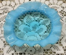 Vintage Sky Blue Opalescent Ruffled Edge Bon Bon Dish  6 1/4