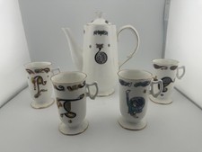 Royal Tara Book of Kells Coffee Set Pot 4 Footed Mugs Ireland Bone China picture