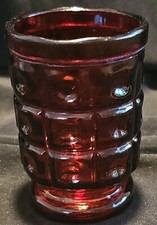 Vintage Ruby Red Glass Toothpick Holder Indented Squares Footed Cordial picture