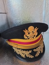 Vtg 1950s US Army Field Grade Officer Dress Blue Visor Cap Hat Bullion 7 QMC picture