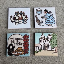 Vintage Southwest Ceramic Tile Coaster Trivet Set 4 Cleo Teissedre Mag Mor  picture