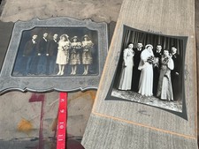 2 Antique 1920s 1930s Wedding Photos Flapper Dresses Dramatic Collars Fashion picture