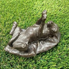 Vintage Heredities J Spouse Dog Laying on Back Cold Cast Bronze Resin Signed picture