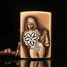 3D Woman Zippo Brushed Brass Lighter – Raised Metal Emblem, Collectible Gift picture