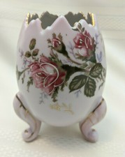 Vintage Napco Cracked Egg Footed Pink Rose Vase - Handpainted - 22kt gold edging picture