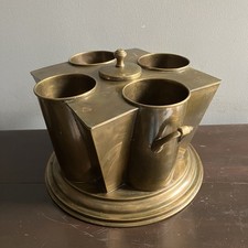 4 Bottle Wine Chiller Brass Tone Art Deco Global Market Style Ice Chamber Patina picture