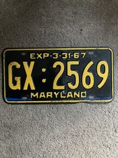 1967 Maryland  License Plate - GX 2569 -  Nice picture