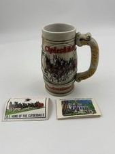Vintage Budweiser Beer Stein of Clydesdales Pulling a Beer Wagon Bar Drink picture
