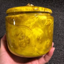 Golden Camphor Tea Caddy Big Leaf Nanmu Vintage Wood Lid Unpainted Interior Gift picture