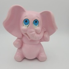 Vtg Elephant Pink Piggy Bank Ceramic Coin Bank ~ Nursery Decoration 6x6