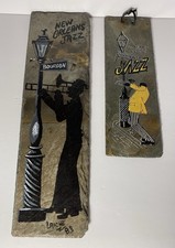 Vintage Hand Painted New Orleans Jazz Slate Tile Wall Art Bourbon St Laiche '83 picture