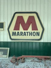 Marathon Gas & Oil Advertising Sign Large M Logo Beige Red Black picture