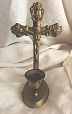 Vintage Candleholder Crucifix Brass 6.5