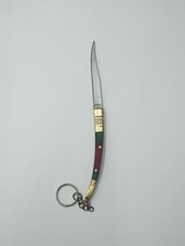 Vintage 1980s Miniature Navaja Pocket Knife Keychain Spain Style Brass & Wood 85 picture