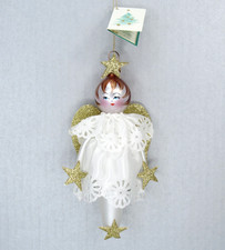Vtg RARE Soffieria De Carlini Angel Glass Christmas Ornament Glitter Wings Star picture