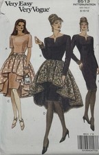 Vtg 1992 Vogue 8513 Sewing Pattern Party Dress High Low Overskirt Glam 8 10 12 picture