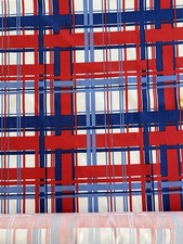 Vtg 70s Gabrielle Cie Seabrook Fabric Red Blue Geometric 6 Yds Patriotic MCM picture