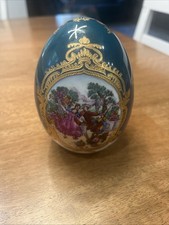 Vintage Limoges Style Green Porcelain Egg With Courting Scene picture