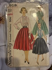 Vintage 1956 Simplicity 1918 Sewing Pattern Blouse Full Skirt Size 18 Bust 38 picture