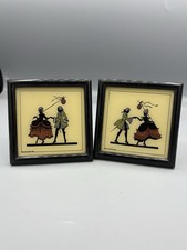 Lot 2 Vintage Reverse Painted Silhouette Art  - Minuets & Pierrettes , Couple picture
