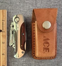 Vintage Ace Hardware Folding Utility Knife Lockback Box Cutter w/ Leather Sheath picture