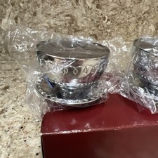 Godinger Chrome Plated Salt & Pepper Shakers Teacup & Saucer NIB picture