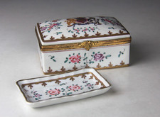 ANTIQUE LIMOGES FRANCE ARMORIAL PORCELAIN TRINKET BOX w/ MATCHING TRINKET DISH picture