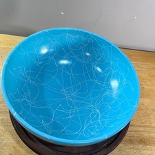 Vtg Hazel Atlas Turquoise Spaghetti Drizzle Milk Glass Mixing Bowl 10