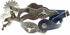 Western Cowboy Spurs with Straps Set - German Silver Engraved Trims Low Carbon S picture