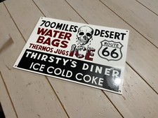 VINTAGE THIRSTY'S DINER ROUTE 66 DESERT PORCELAIN GAS SIGN 12
