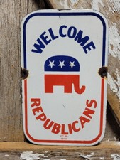 VINTAGE POLITICAL PORCELAIN SIGN OLD 1976 WELCOME REPUBLICANS KANSAS CITY GOP picture