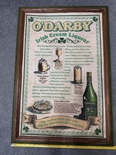 Vintage O'Darby Irish Cream Liqueur Liquor Beer Mancave Linen Wall Sign Framed picture