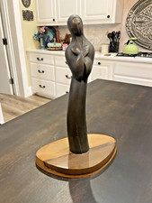 Signed Dewitt McKinley Virgin Mary 12” Tall VTG Bronze Statue On Wooden Base picture