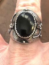 Vintage Native American Sterling Silver 925 & Onyx Signed MM Ring Sz 11.25 17 G picture