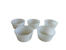 Vintage GlasBake White Milk Glass Set of 5 Textured Ramekin Custard Cups 4 oz picture
