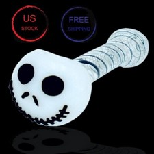 4.5 Inch Tobacco Glass Pipe Skull Smoking Pipe Swirl Stripe Bowl Hand Pipe picture