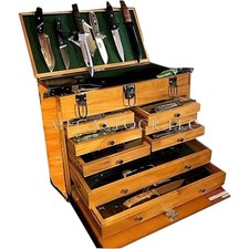 8 Drawer Wood Tool Chest Felt Lined Machinist Toolbox Walnut Storage Box picture