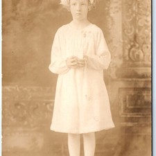 1929 Young Girl First Holy Communion RPPC Bible Rosary Dress Floral Crown Photo picture