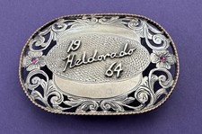 Rare Vintage 1964 HELDORADO Open Filigree Sterling Silver Gem Trophy Belt Buckle picture