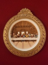 Vintage Last Supper Wall Plate Ornate Gold Brass Ormolu Filigree Crown Frame  picture