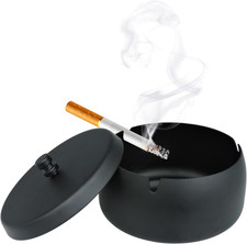 Large Metal Ashtrays with Lid, Non-Slip Windproof Ashtray for Cigarette, Tableto picture