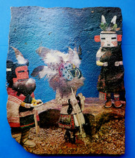 Kachinas Hand Painted on Stone Wall Plaque Aha Ahola Ahol Mana Hopi Mythology picture