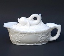 Antique Flaccus? Opaque Dolphin Fish White Covered Sauce Mustard Dish **READ** picture